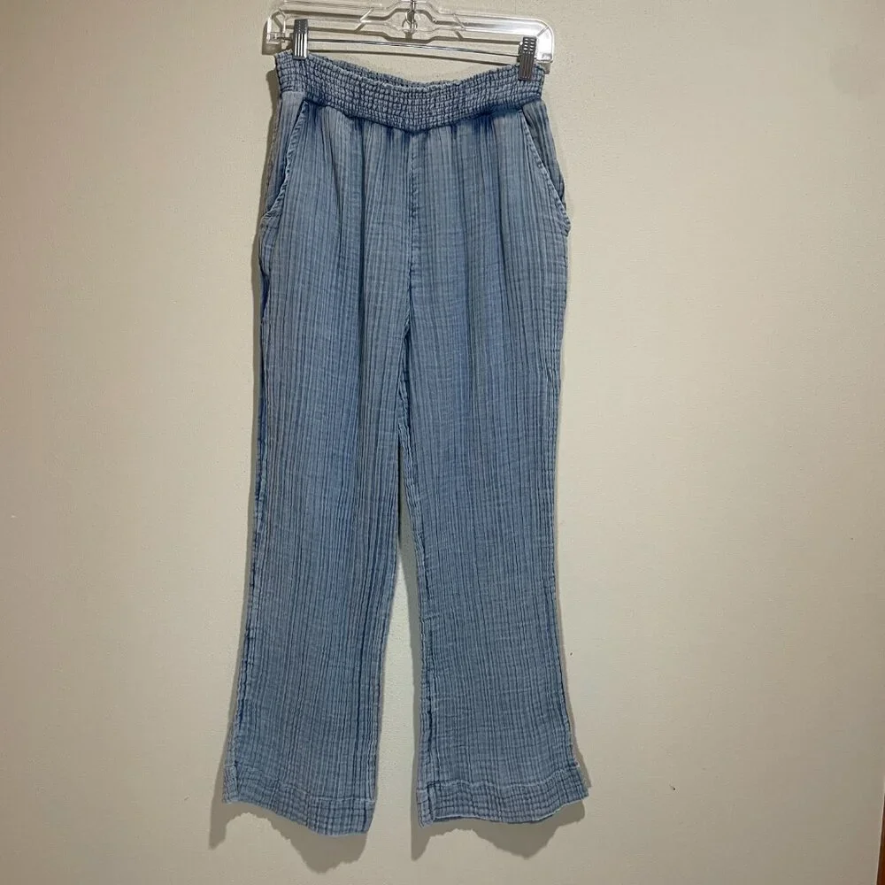 Faherty Dream Cotton Gauze Wide Leg Pant Light Indigo Wash - Picture 2 of 15